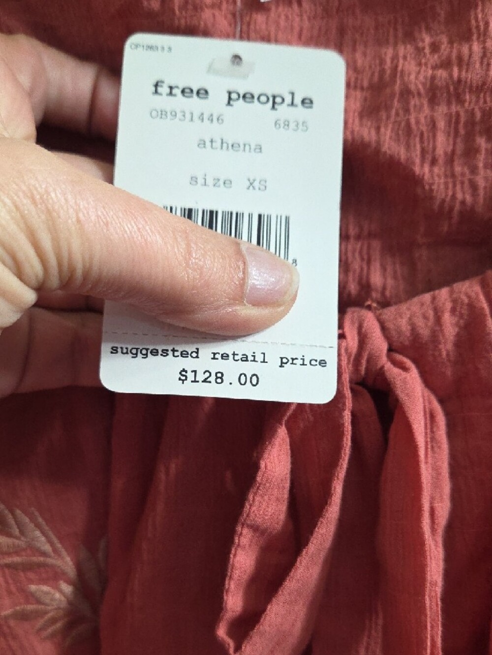 B2 Free People Rust Pink Embroidered Tie-Front Peasant Tunic - Picture 6 of 8